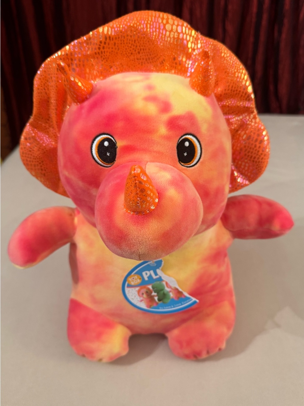 Big 16” Orange Tie-Dye Triceratops Plush NWT
